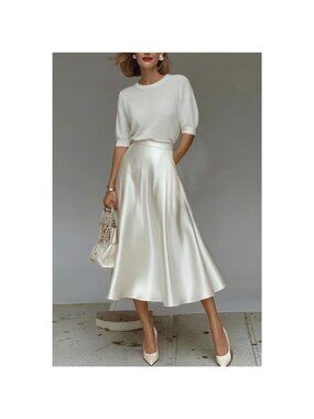 Satin A-Line Midi Skirt